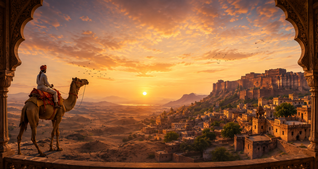 Rajasthan landscape at sunset